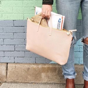 Clare V. Pink Micro Perforated Attaché Leather Tote Bag